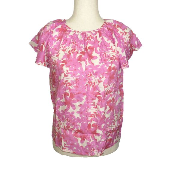 Candace Cameron Bure Pink Floral Flutter Sleeve Woven Top Size XXS - Picture 9 of 15